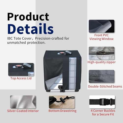 IBC Tote Cover, 420D Heavy Duty Waterproof Oxford Fabric for 1000L IBC Container Rain Water Tank Outdoor 275 Gallon Rain Barrel Foil Anti-Dust Cover Sun Protection Anti-UV
