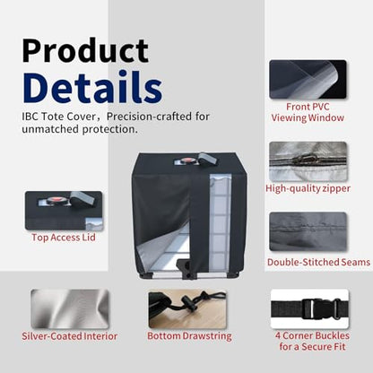 IBC Tote Cover, 420D Heavy Duty Waterproof Oxford Fabric for 1000L IBC Container Rain Water Tank Outdoor 275 Gallon Rain Barrel Foil Anti-Dust Cover Sun Protection Anti-UV