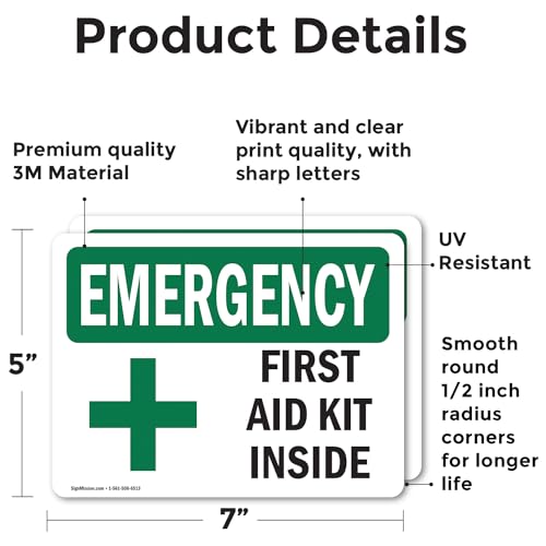 (2 Pack) First Aid Kit Inside With Symbol OSHA Emergency Sign 7 Inch X 5 Inch Vinyl Label Decal Sticker Weather Resistant, UV Protected for Workplace, Business, and Construction Site, Made in the USA