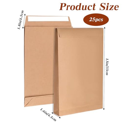 9.4"x13.2" Catalog Envelopes, 25 Pack, Document Envelopes with Self Seal Closure, Heavyweight 28 lb Paper, Self Sealing Envelop for Mailing, Filing and Organizing, Brown Krafts