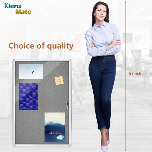 36"x24" Enclosed Bulletin Board Tamper-Proof Dispaly Case, Grey Fabric - color: Silver Frame / Grey Felt, size: 36" x 24"