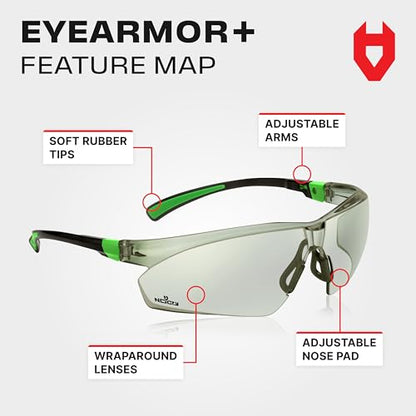 NoCry Lightly Tinted Anti Fog Safety Glasses for Men or Women with Scratch-Resistant Lenses - ANSI Z87.1 Certified with 100% UV Protection - Adjustable Temples and Nose Pad - Wraparound Design - color: Green & Black (In-out)
