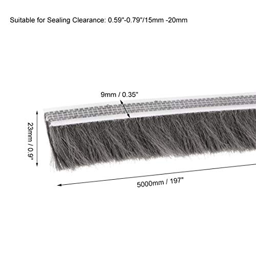 uxcell Brush Weather Stripping, Adhesive Felt Door Seal Strip Weatherstrip Door Sweep Brush for Door Window 197Inch l x 0.9 Inch W (5000mm x 23mm) Gray - size: 197Inch L x 0.9 Inch W