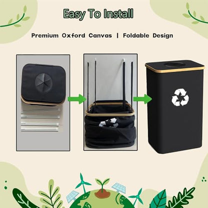 Recycling Bin Kitchen Indoor Home 40 Gallon 156L Recycle Bin with Lid 2 Removeable Reusable Inner Bag Bottle Can Glass Waste Plastice,Big Black - size: Black-40Gallon