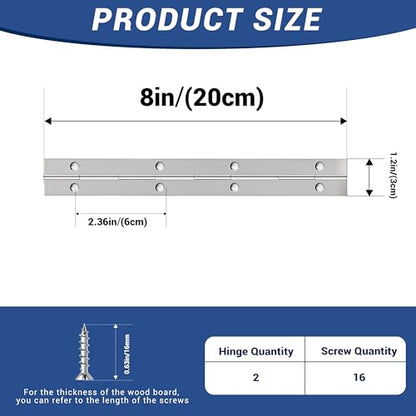 2 pcs Continuous Piano Hinges,8"x1.2",0.047 inch Leaf Thickness - size: 8 Inch