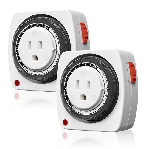 BN-LINK Heavy Duty Mechanical Timer, 24-Hour Indoor Outlet Timer, 3-Prong - size: 3-Prong, 2-Pack, 1 Outlet, Heavy Duty