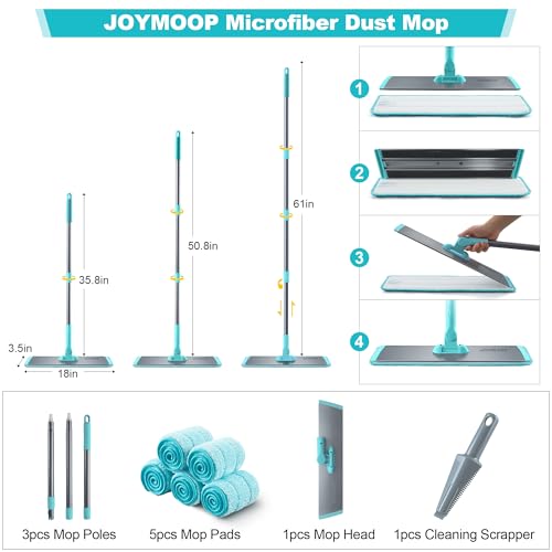 JOYMOOP 18 Inch Dust Mop for Hardwood Floors, Heavy Duty Industrial Wet Dry Mops with Telescopic Handle, Includes 5 Microfiber Mop Pads - Blue-Grey - color: E