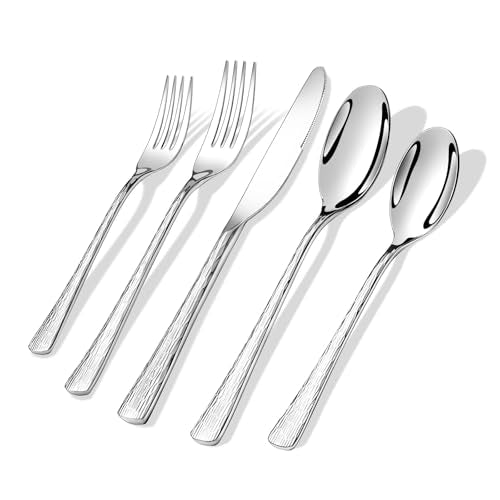 Silverware Set, 20-Piece Heavy-Duty Cutlery Set, 18/10 Stainless Steel Flatware Set for 4,Mirror-Polished Knife Spoons and Forks Set, Dishwasher Safe Utensil Sets,Perfect for House Warming Gifts - color: Silver, size: 20-Piece