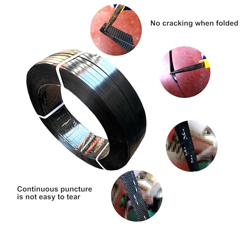Packaging Strapping Banding 1000ft x5/8’’x 0.035" PET Strapping Roll 1500lb Heavy Duty Industrial Strength Rust-Resistant Plasitc Polyester Pallet Strapping & 100 Buckles Black - color: Black