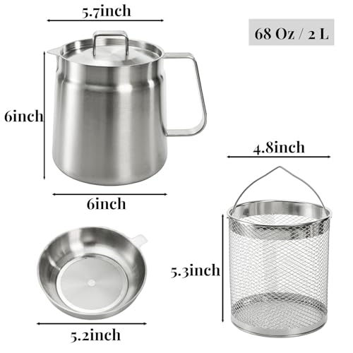 ZAVOOS 68 Oz 304 Stainless Steel Oil Filter Pot with Basket and Strainer