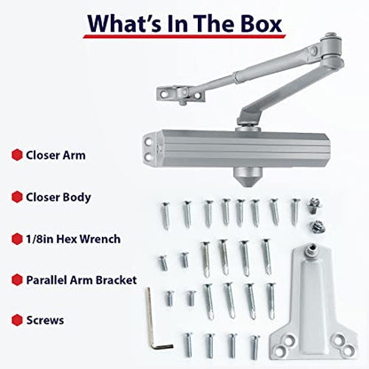 Lawrence Medium/Heavy Duty Door Closer Commercial Grade 1 - Surface-Mounted Commercial Automatic Door Closer with Adjustable 6-Speed Control and 3 Valves - Embassy Series LH5016 - style: Painted Brass (PB)