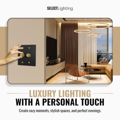 SELECT 2 Gang Solid Brass Rotary Dimmer Switch, 3-Way & 1-Way Compatible - color: Black with Brass, size: 2 Gang, style: 1/3-Way Dimmer