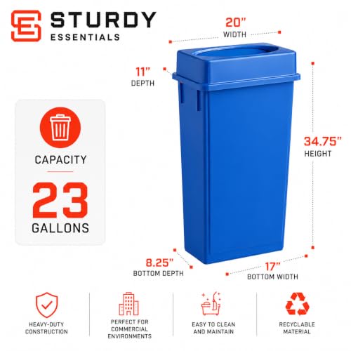 23 Gallon Slim Jim Rectangular Dark Blue Trash Can with Lid | 3 PACK - color: Dark Blue with Lid