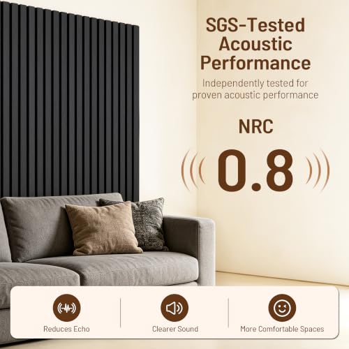 Amsleekey 4-Pack 47.2″x23.6″ Acoustic Wood Slat Wall Panels, 8 Hooks, Black - color: Black, size: 47.2 x 23.6 in - 4 pcs