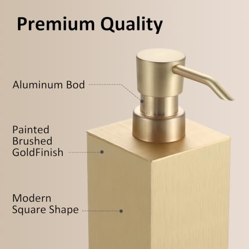 BGL Brushed Gold Soap Dispenser for Kitchen & Bathroom, Modern Square Liquid Hand Soap Pump, Rustproof Matte Black Lotion Dispenser with Non-Slip Bottom, Fingerprint Resistant - color: Brushed Gold-countertop
