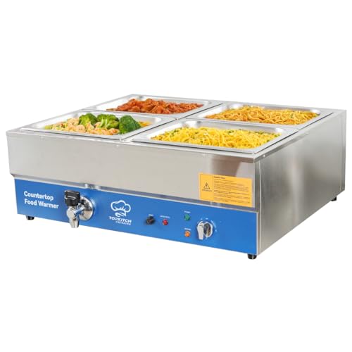 TOPKITCH ETL Listed 4 Pan Commercial Food Warmer,Electric Countertop Bain Marie Stainless Steel Buffet Steam Table for Catering and Restaurants(4×1/2 GN Pan,120V/1700 Watts