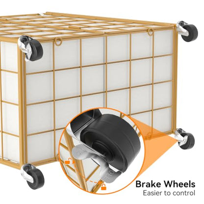 WOWLIVE Double Laundry Hamper with Wheels, Metal Rolling Laundry Basket - color: Golden, size: 120l