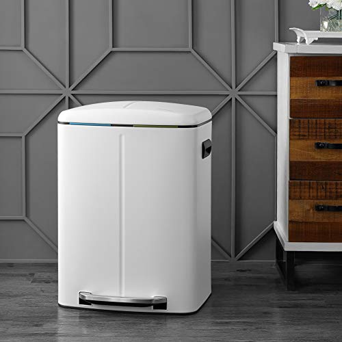 happimess Marco 10.6 Gal Double Bucket Step Trash Can, Cotton White - color: White