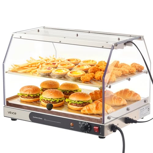 VEVOR 2-Tier Commercial Food Warmer Display, 450W Food Display Warmer with Light, Detachable Shelves and Double-Sided Door Design, 85℉~185℉ Air Heating, 48L for Hamburger, Pizza, Bread, Fried Chicken - size: 2-Tier-51Qt