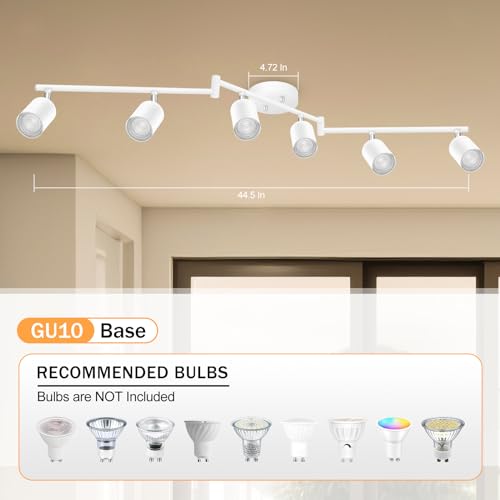 BoostArea LED 6 Light Track Lighting Kit, White 6 Way Ceiling Spot Lighting, Flexibly Rotatable Light Head for Kitchen, Living Room, Bedroom, GU10 Bulb Not Included - color: 6 Light-White