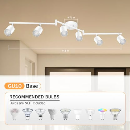 BoostArea LED 6 Light Track Lighting Kit, White 6 Way Ceiling Spot Lighting, Flexibly Rotatable Light Head for Kitchen, Living Room, Bedroom, GU10 Bulb Not Included - color: 6 Light-White