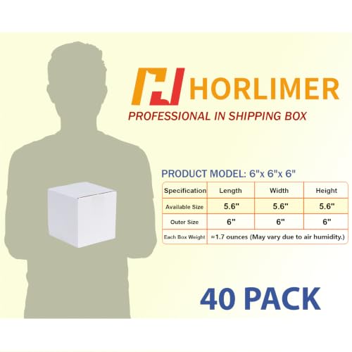 HORLIMER 40 Pack 6x6x6 Shipping Boxes, White Corrugated Cardboard Box for Mailing, Packaging, Small Business - color: White, size: 6" x 6" x 6"