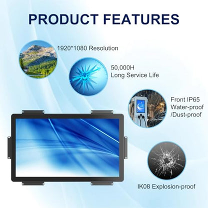 Industrial Touch Display, 27 Inch FHD Capacitive Open Frame Touch Display, Large Touch Monitor with HD-MI VGA Ports for Retail Self-Service - size: 27.0