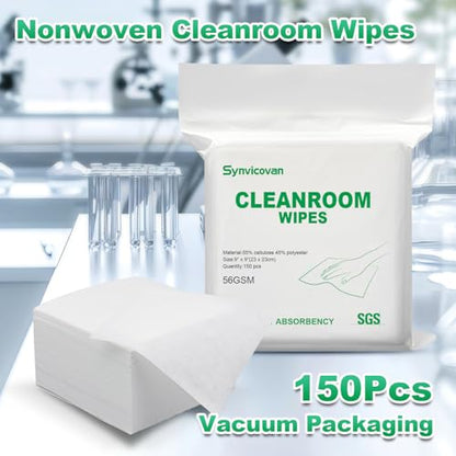 Cleanroom Wipes 9"x9" (150 Pcs,Grade B, 56GSM) - size: 9"×9" (Pack of 150)