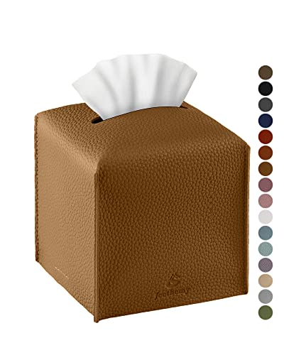 Tissue Box Cover, Jeethemy Square PU Leather Tissue Box Holder, Modern Tissue Case Facial Paper Organizer Dispenser，5X5X5'',Single Bronze - color: Single Bronze