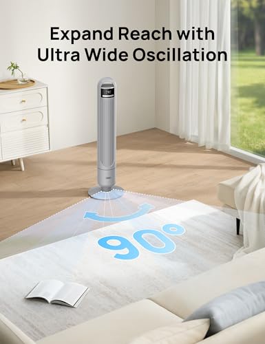 DREO Tower Fan for Bedroom, 26ft/s Velocity, 90° Oscillating, 8H Timer - color: Lizard Grey, size: 36 inch