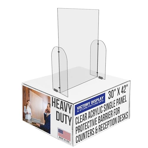 Clear Acrylic Single Panel Protective Barrier/Guard for Counter, Reception, Desk, Checkout Shield (30" x 42") - Guards Employees, Cashiers, and Customers from Coughing and Sneezing