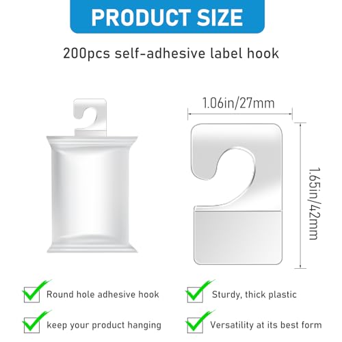 Mozeat Lens 200pcs Clear PET Adhesive Tabs for Hanging, Foldable Storage Hooks, Max Weight 200lbs, Hang Tags for Retail Display in Business Shops, Offices, Home