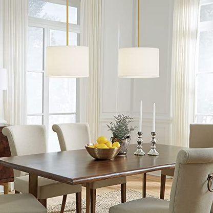 Electro bp;9" Dia White Linen Drum Shade Hanging Pendant Light Fixture with Polished Gold Pole Kit,E26,Hardwired,2-Pack; - color: Gold 2-Pack Pendant