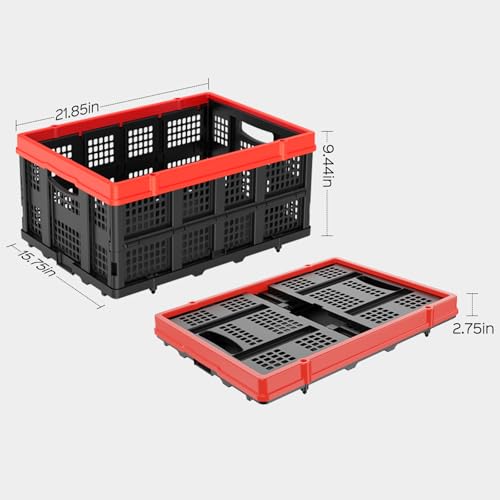 TOLRET 49L Collapsible Crate, Milk Crate for Storage, Foldable Storage Crate, Stackable Crate for Organizing for Home, Shopping, Camping, School, Office, Warehouse, Red - color: Red, size: Crate