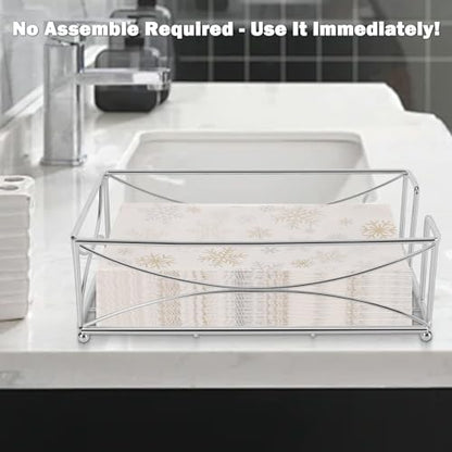 Livabber Guest Napkin Holder, Metal Bathroom Paper Hand Towel Storage Modern Napkin Tray Caddy for Countertop, Table Kitchen, Dinning Room (Chrome, Metal Base) - color: Chrome