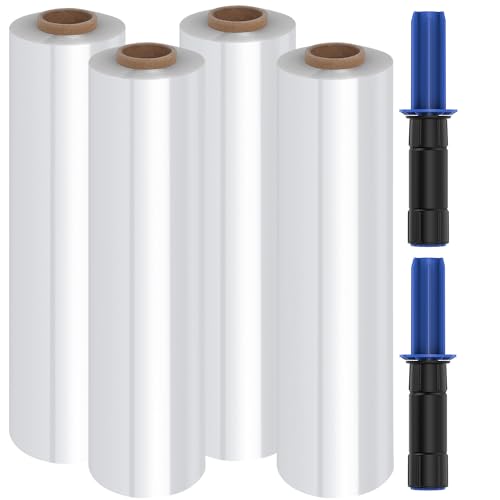FugaCity Stretch Wrap Film-15 in 1000 FT 60 Gauge Shrink Wrap for Furniture Wrapping Shipping, Moving Supplies Clear Plastic Wrap, Heavy Duty Industrial Strength,500% Stretch(4 Roll with Handles) - size: 4 Pack(with Handles)