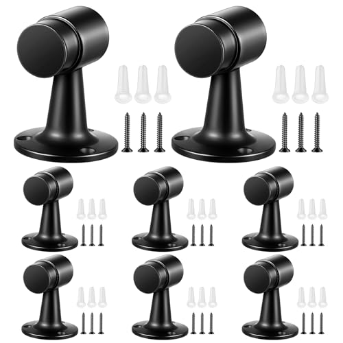 Yaocom 8 Pack Heavy Duty Floor Mounted Door Stop 3 in Aluminum Commercial Grade Door Stopper with Rubber Bumper & Stainless Steel Screws (Black) - color: Black