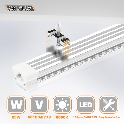 ONLYLUX LED Shop Lights, LED Tube Light 25W 6000K(2 Pack) - size: 2 Pack