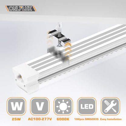 ONLYLUX LED Shop Lights, LED Tube Light 25W 6000K(2 Pack) - size: 2 Pack
