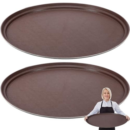 Gerrii 2 Pack Large Oval Restaurant Serving Trays, 24 x 29, Brown - color: Brown, size: 24x29