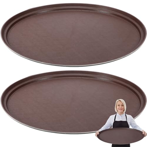 Gerrii 2 Pack Large Oval Restaurant Serving Trays, 24 x 29, Brown - color: Brown, size: 24x29