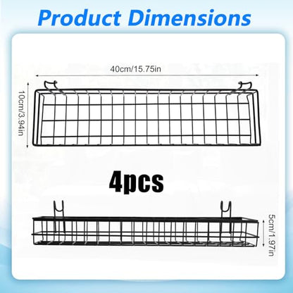 4 Pcs Wire Baskets Wall Grid Panel Hanging Wire Basket Hanging Wall Baskets No Drilling Wall Hanging Baskets Grid Wall Storage Basket for Kitchen Bathroom Home Decor Supplies, Black