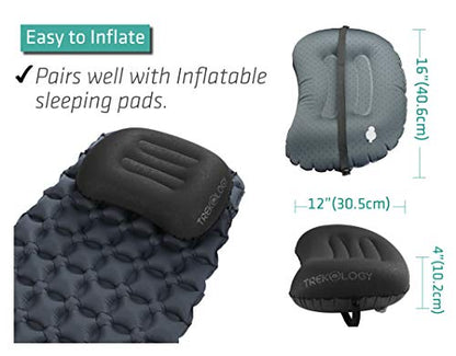 TREKOLOGY Aluft 2.0 Small Inflatable Camping Pillow for Backpacking, Travel - color: Black