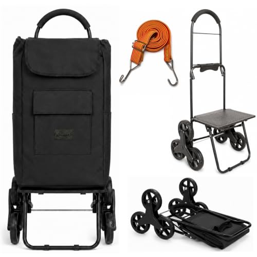 Shopping Cart, Super Loading Stair Climber 220 lbs Capacity, Grocery Foldable Trolley with Extra Large Shopping Bag Laundry Utility Cart with Adjustable Bungee Cord (Black) - color: Black