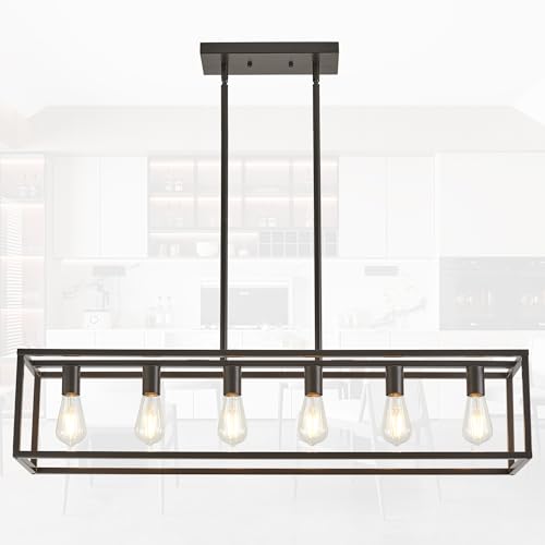 Dining Room Light Fixture, Kitchen Fixture Lights Pendant Lights Kitchen Island Oil Rubbed Bronze 6-Light Industrial Pendant Lighting for Kitchen Island - color: Oil-Rubbed Bronze, size: 6 Lights