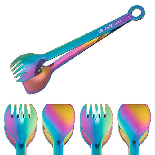 MSY BIGSUNNY Multicolor Small Serving Tongs - 6 Inches Premium Stainless Steel Appetizer Tongs, Set of 4 - color: Rainbow, size: 6 inch