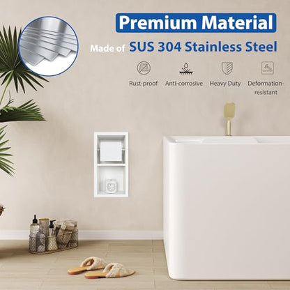 Qeke Recessed Toilet Paper Holder, Dual Rolls Tissue Toilet Holder, White - color: Matte White