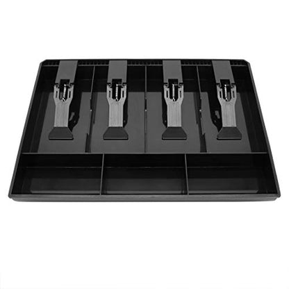 Cash Register Drawer Insert Tray with 4 Bill/3 Coin Compartments for Money Storage, Black - size: 4 Bill/3 Coin