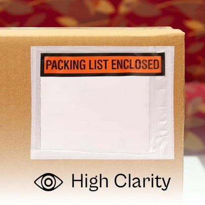 PSBM 1000 PCS, 5.5 x 10 Inch, Panel Face Back Side Load Packing List Envelopes, Orange/Black Printed for Invoices & Slips