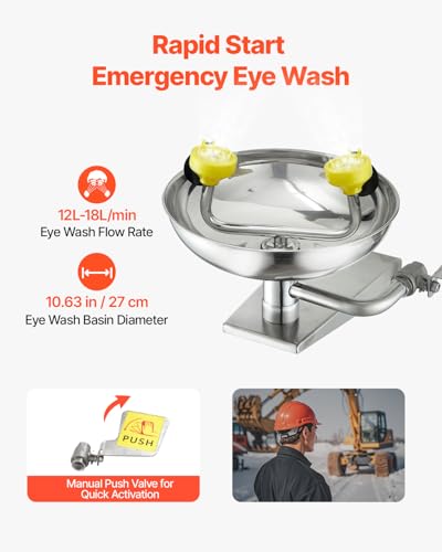 VEVOR Emergency Eye Wash Station, Stainless Steel Wall-Mounted Eyewash Unit, First Aid Eye Wash Sink 16.14 x 12.99 x 9.45 Inches, Ideal for Laboratories, Factories, Schools, Construction Sites - style: Wall-Mounted Eyewash Unit